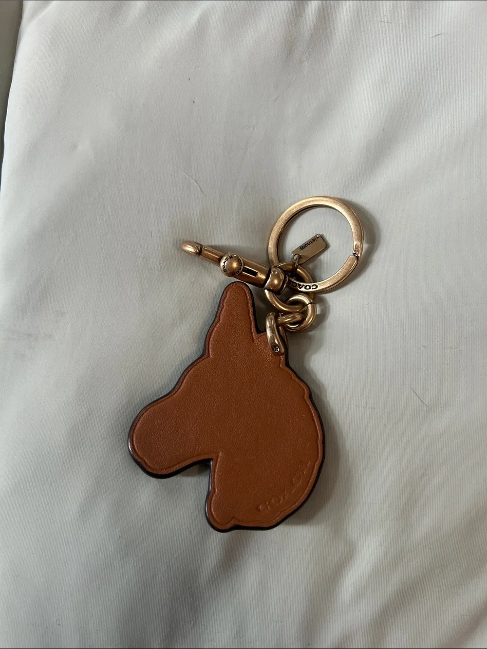 Coach Brown Unicorn Leather Key Ring with Gold Hardware
